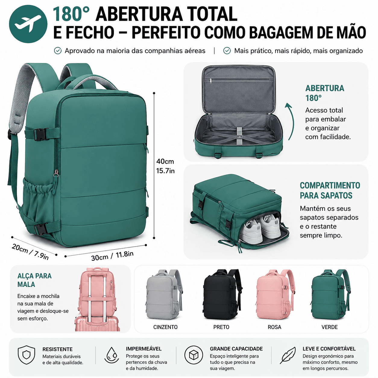 Mochila de Cabine para Viagem 40x30x20cm